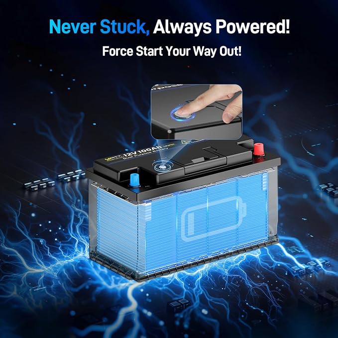 12V 100Ah Marine Starting LiFePO4 Battery Bluetooth, Lithium Battery