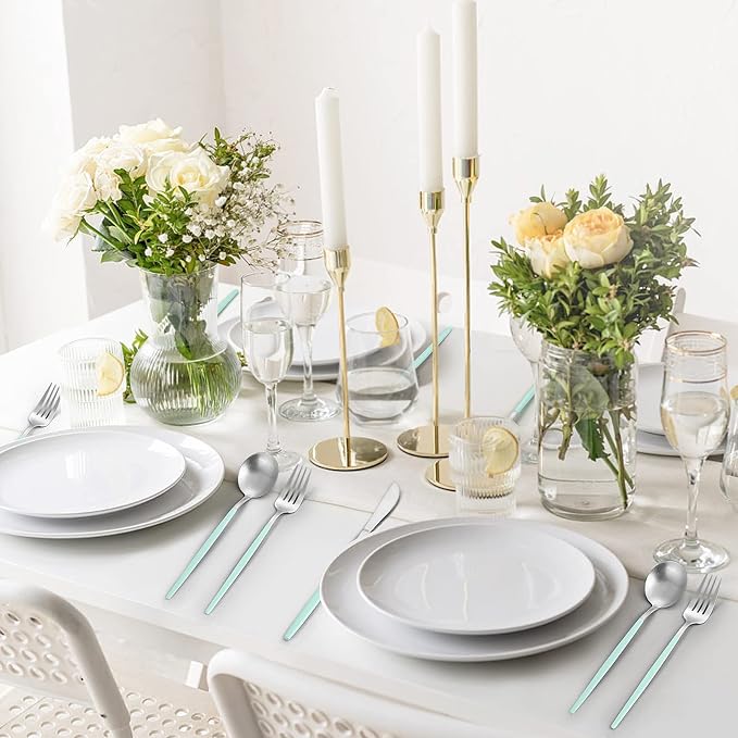 VANVRO Matte Green Silver Silverware Set, 20-Piece Stainless Steel Flatware Set