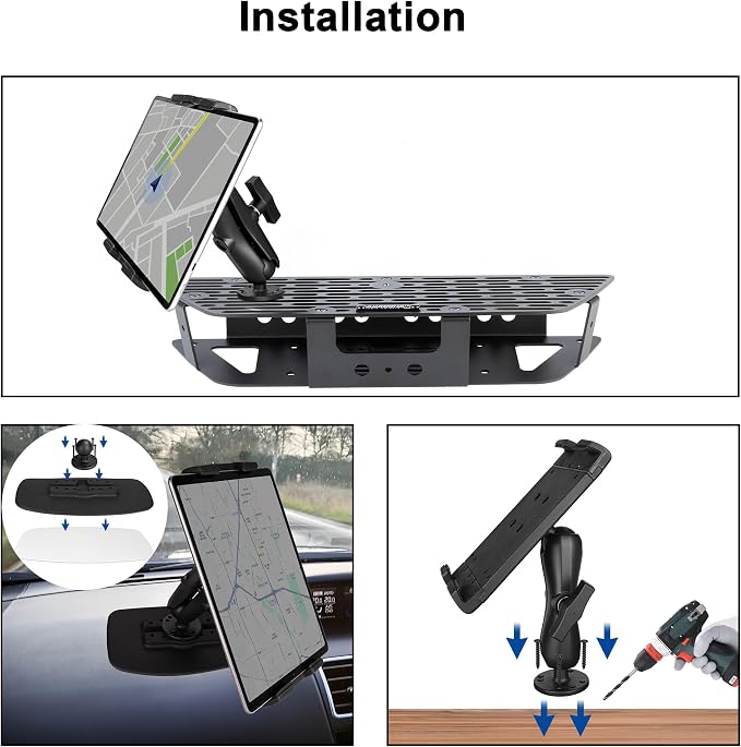 Heavy Duty Tablet Mount for Truck, Aluminum Drill Base Tablet Holder, Compatible