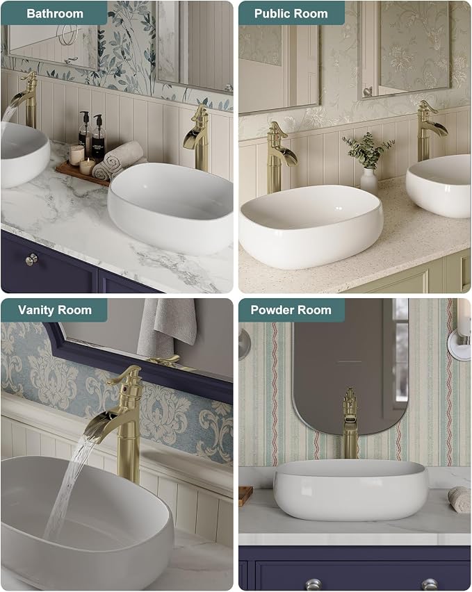 Vessel Sink Faucet Brushed Gold Waterfall Bathroom Sink Faucet Single