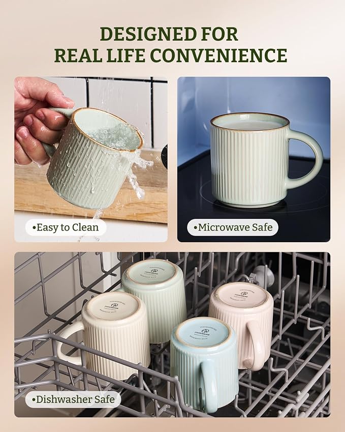 famiware Star Coffee Mug Set for 8, Handcrafted 12 oz Ceramic Stoneware Mugs