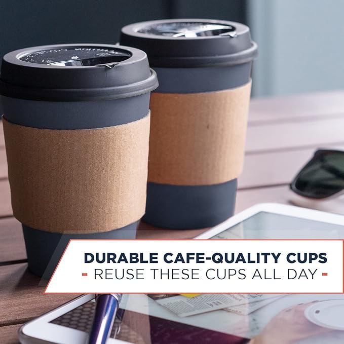 Disposable Coffee Cups With Lids and Sleeves, 12 oz