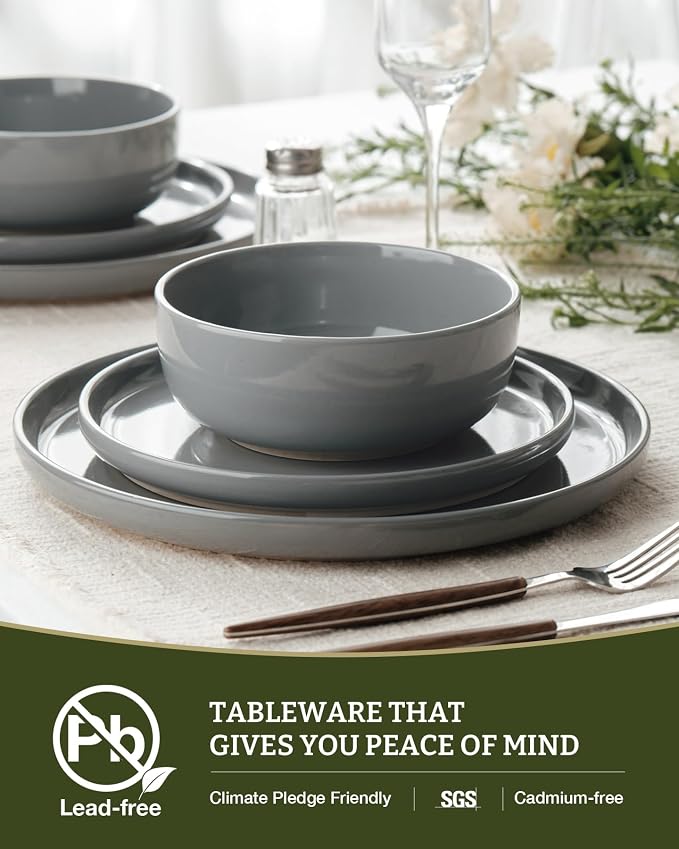 Famiware Milkyway 18-Piece Stoneware Dinnerware Set, Dark Gray | Plates and
