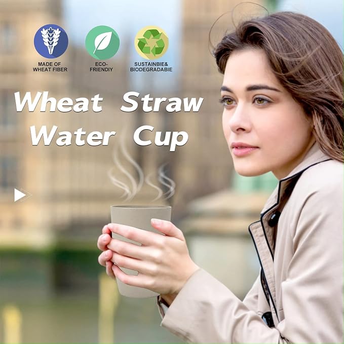 Wrova Wheat Straw Cups 6 PCS Good Alternative to Plastic Reusable Cups 12 oz