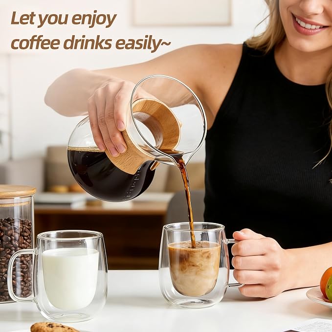 12 OZ Glass Coffee Mug Pack of 4, Double Wall Glass Mug