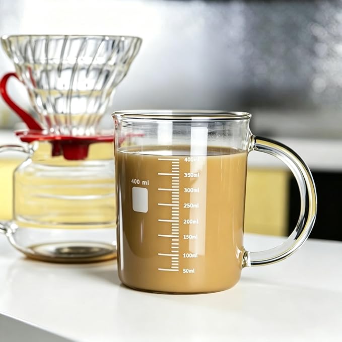 GLASKEY Caffeine Beaker Mug, 16 oz Anti-Dripping Borosilicate Caffeine Mug