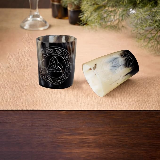 Handicrafts Home Viking Horn Shot Glasses Set of 8, Handmade Natural Ox Horn