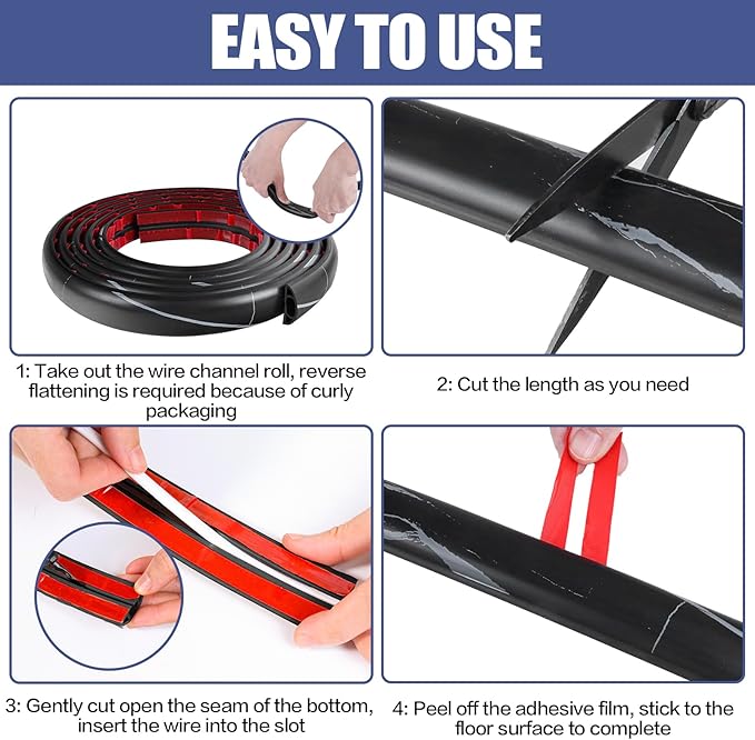 Floor Cord Cover Self Adhesive Cord Hider, 3.3FT Cable Management, Extension