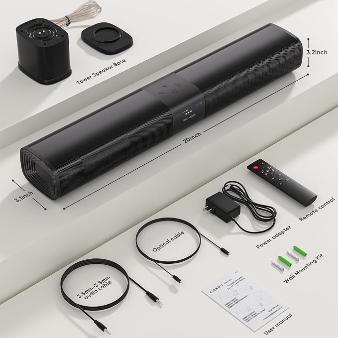 Sound Bar for Smart TV, 2 in 1 Detachable Home Audio Soundbar Speaker, 20”