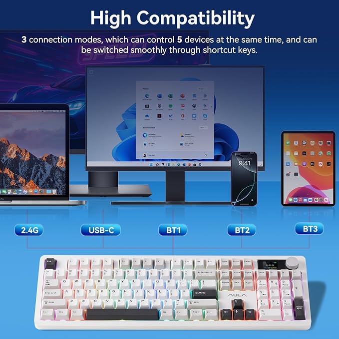 AULA F106PRO Wireless Keyboard, Full Size Mechanical Keyboard