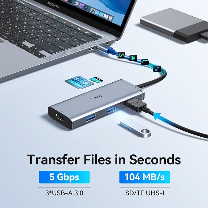 Docking Station VVB USB C Adapter, 9 in 1 Triple Display USB C Hub Multiport
