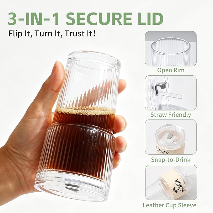 VINGER 20 oz Ribbed Glass Tumblers