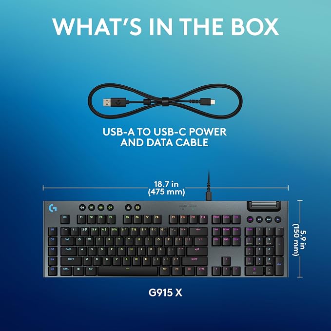 Logitech G915 X Wired Mechanical Gaming Keyboard, Double-Shot PBT Keycaps