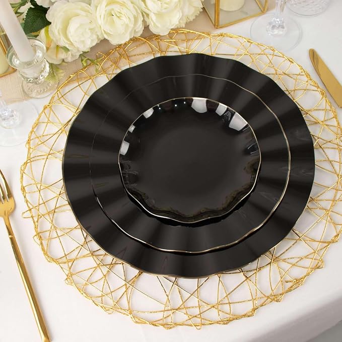 Efavormart 10 Pack | Black 6" Round Plastic Dessert Salad Plates, Disposable
