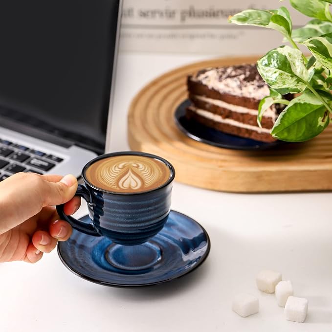 HASENSE Espresso Cups Set of 4, 4 Ounce Ceramic Cappuccino Cup