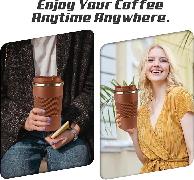 Vacuum Insulated Stainless Steel Travel Coffee Mug, Leak Proof Cup