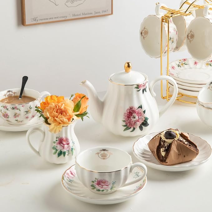 Sweejar Porcelain Tea Sets British Royal Series, 8 OZ Cups & Saucer Service