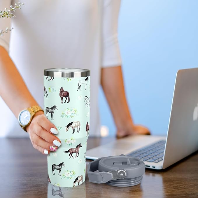 30 oz Horse Tumbler with Handle and Flip Straw, Vacuum Insulated Water Bottle