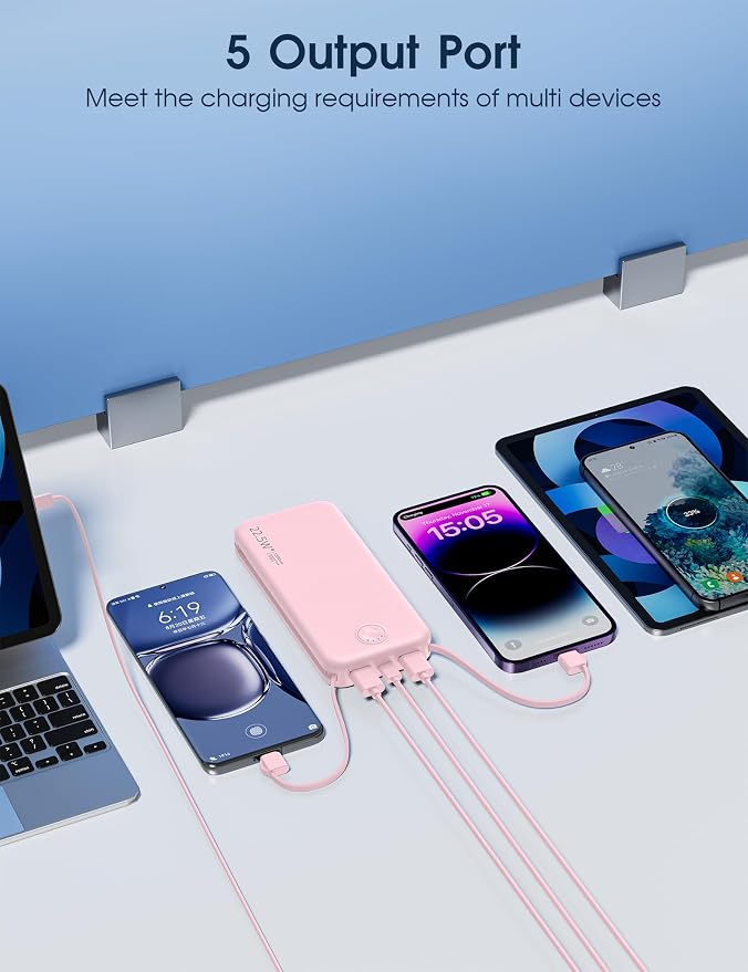 Portable Charger with Built in Cable and AC Wall Plug, USB C Power Bank