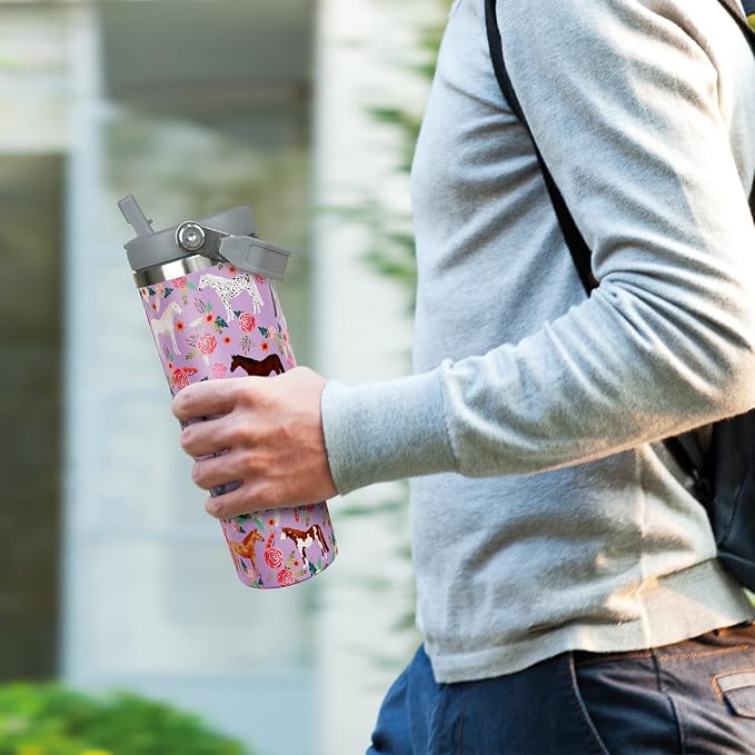 30 oz Horse Tumbler with Handle and Flip Straw, Vacuum Insulated Water Bottle