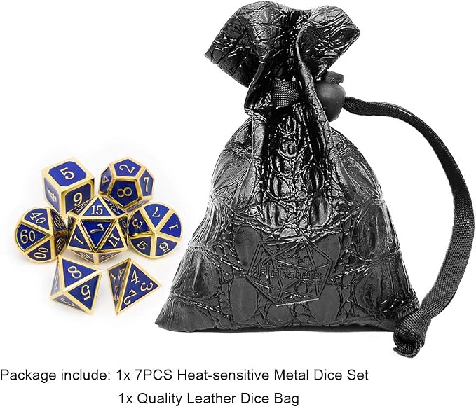 Haxtec Temperature Color Chaning Metal DND Dice Set Gold Blue Polyhedral D&D