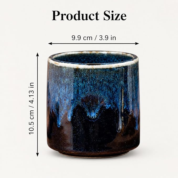 18oz Ceramic Coffee Mug with Hole, Vintage Kiln Style Handleless Tumbler