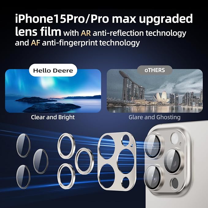 Compatible with iPhone 15 Pro Camera Lens Protector, Tempered Glass Full