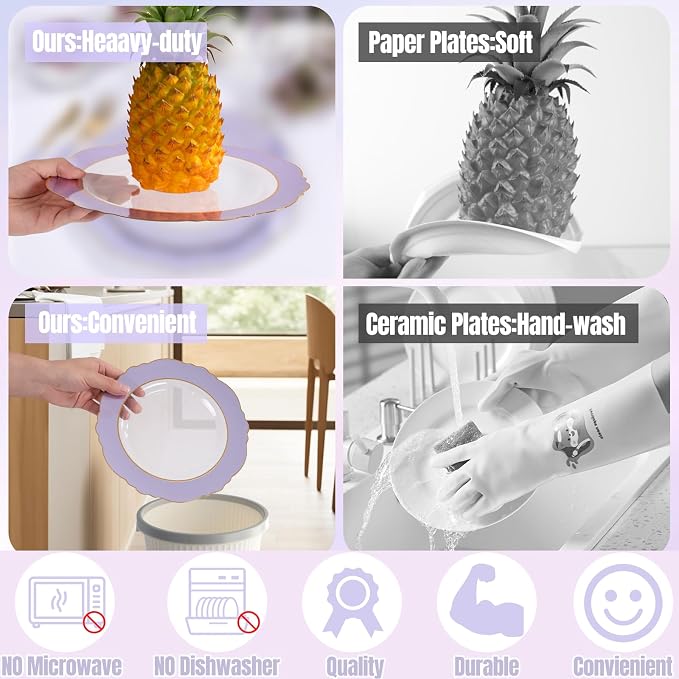 60pcs Clear Purple Plates Disposable