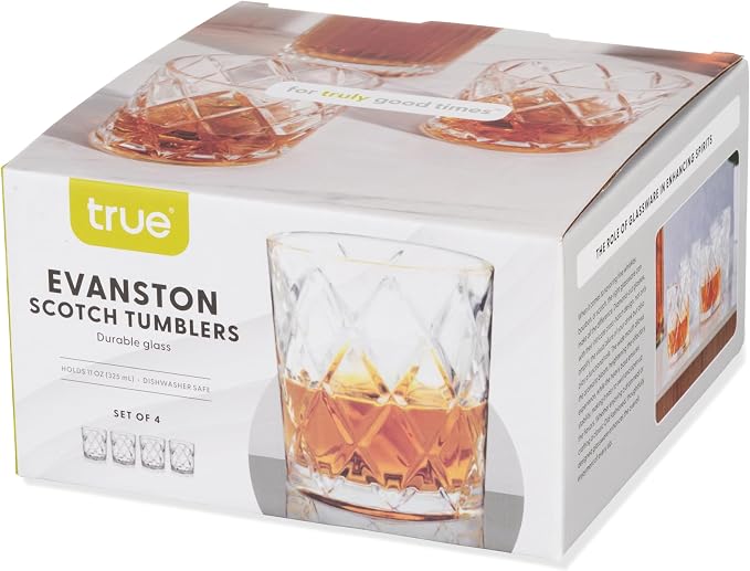 True Diamond Crystal Scotch Bourbon Whiskey Glasses, Old Fashioned Glasses