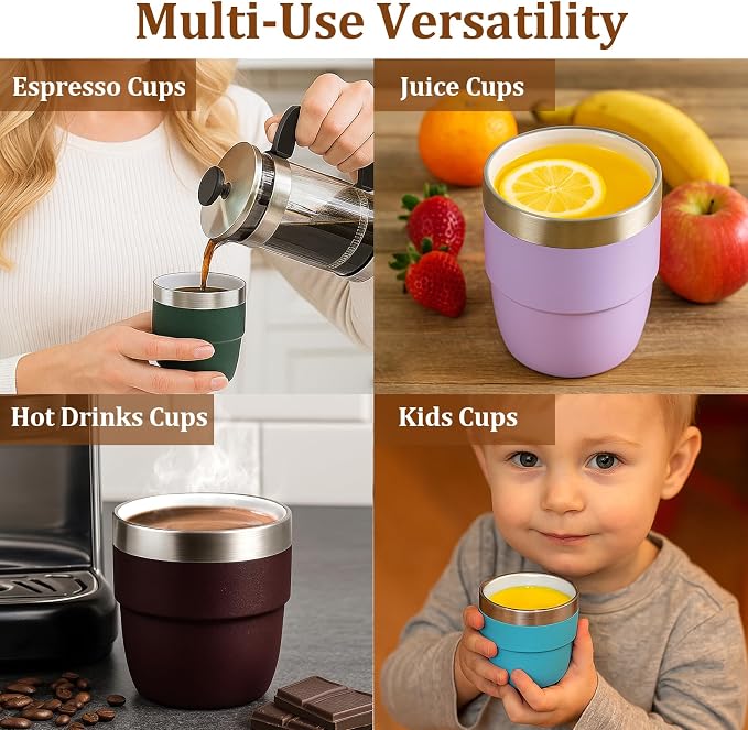 Zenbo 4 oz Espresso/Coffee Cups, Ceramic-Lined Double Wall Vacuum Insulated