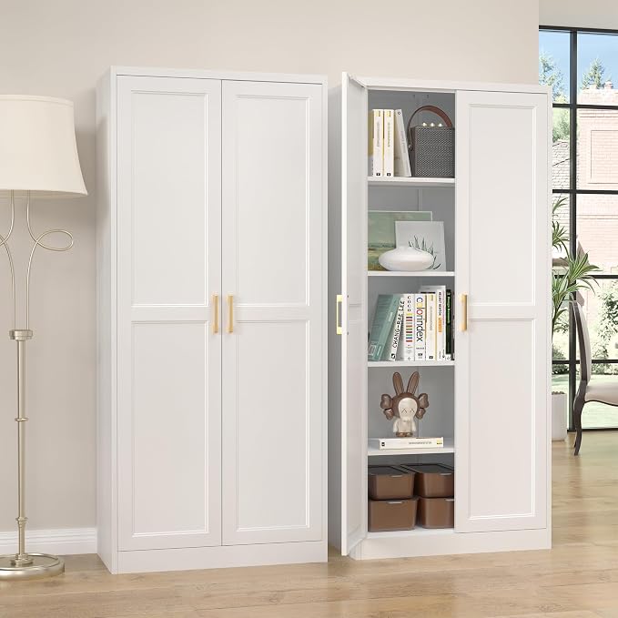 Kitchen Pantry Cabinet, 71”White Metal Pantry Storage Cabinet
