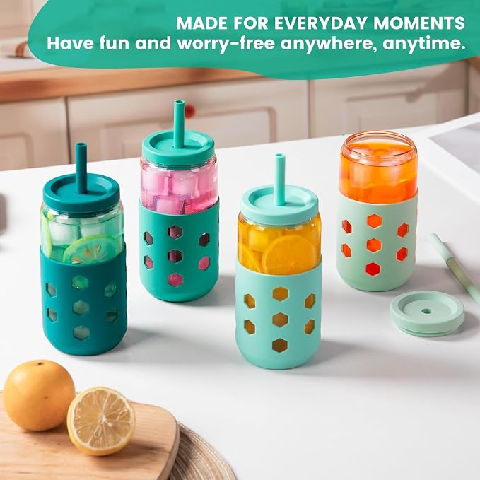 Mrsdry 16 oz Glass Cups with Lids and Straws