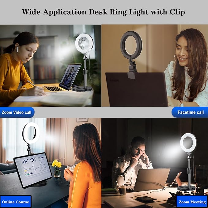 Desk Ring Light with Stand, Amcuke Ring Light with Clip 10W 3000K-6500K