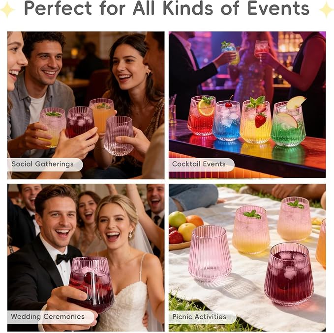 N9R 40PCS Pink Plastic Wine Glasses Disposable, 14 oz Cocktail & Spritz | Pink