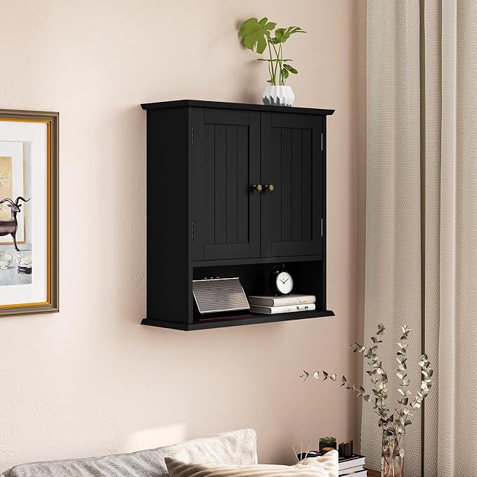 Black Wall Cabinet, 2-Door Medicine Cabinet