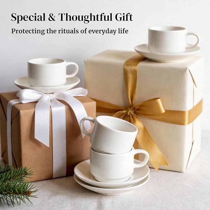 DOWAN 4 OZ Stackable Espresso Cups, Porcelain Coffee Cups
