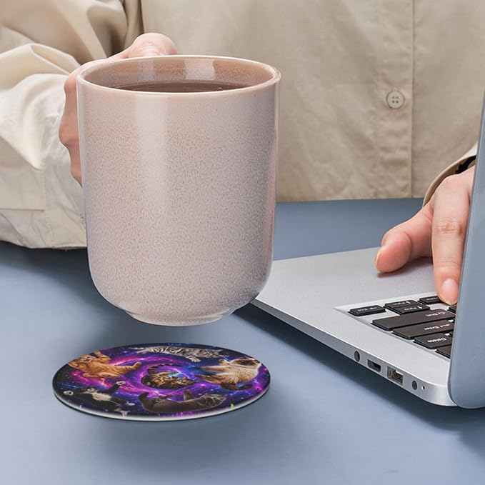 Cosmic Galaxy Cat Art Leather Coasters Set of 6