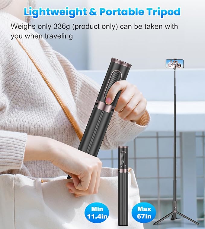 TONEOF 67" Cell Phone Selfie Stick Tripod, Smartphone Stand All-in-1