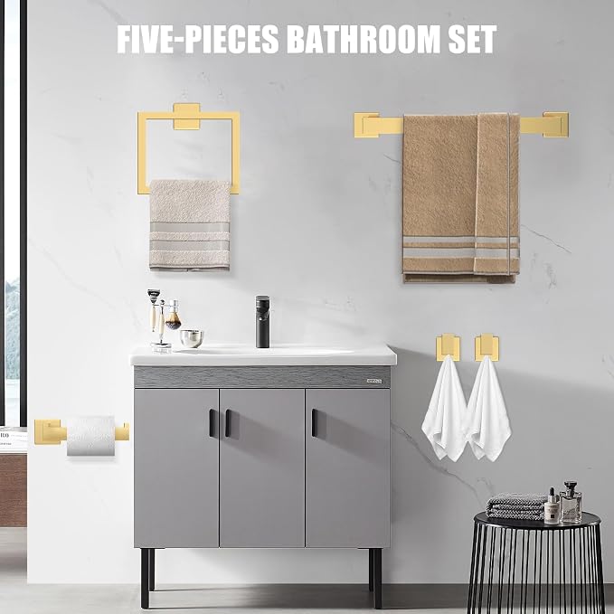 5 Piece Gold Towel Bar Set Bathroom Hardware Set Gold Bathroom