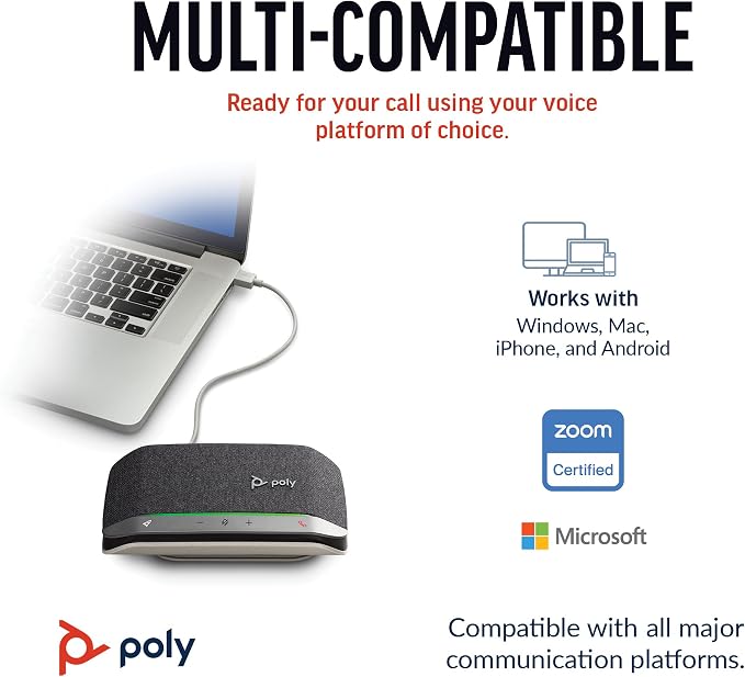 Poly Sync 20 USB-C Personal Portable Smart Speakerphone – Noise/Echo Reduction