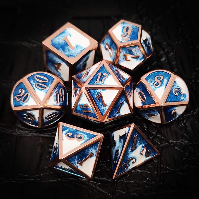 Haxtec Metal DND Dice Set Copper Blue White D&D Dice