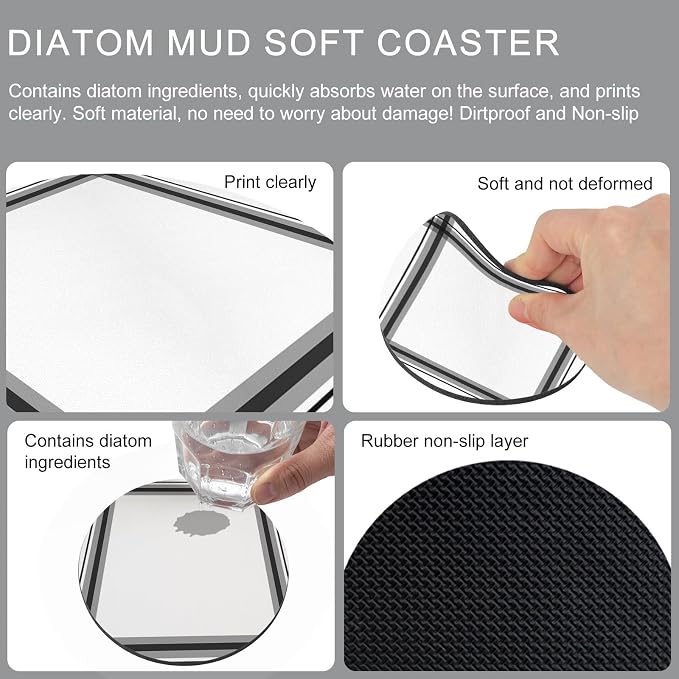 Black Gray Grid Coasters Set of 4, Absorbent Coasters