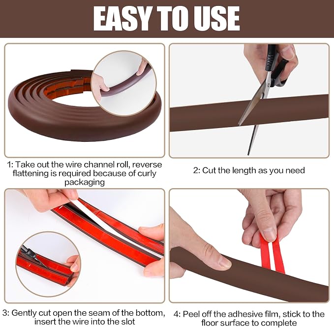 Floor Cord Cover Self Adhesive Cord Hider, 3.3FT Cable Management, Extension