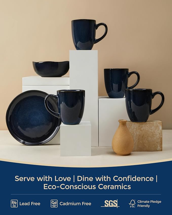 Pokini Coffee Mug 15 oz, Ceramic Coffee Mugs Set of 4, Reactive Glaze Mug