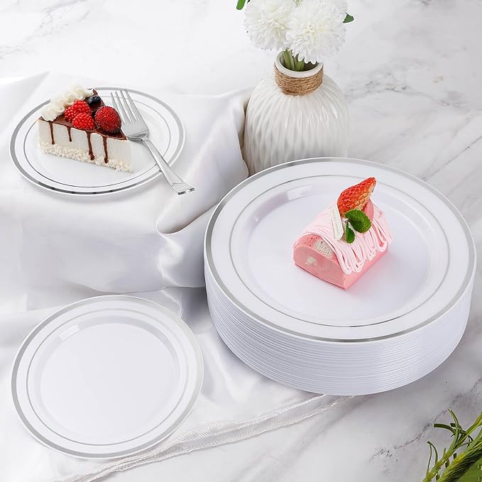 600 Plastic Piece Disposable Silver Plates