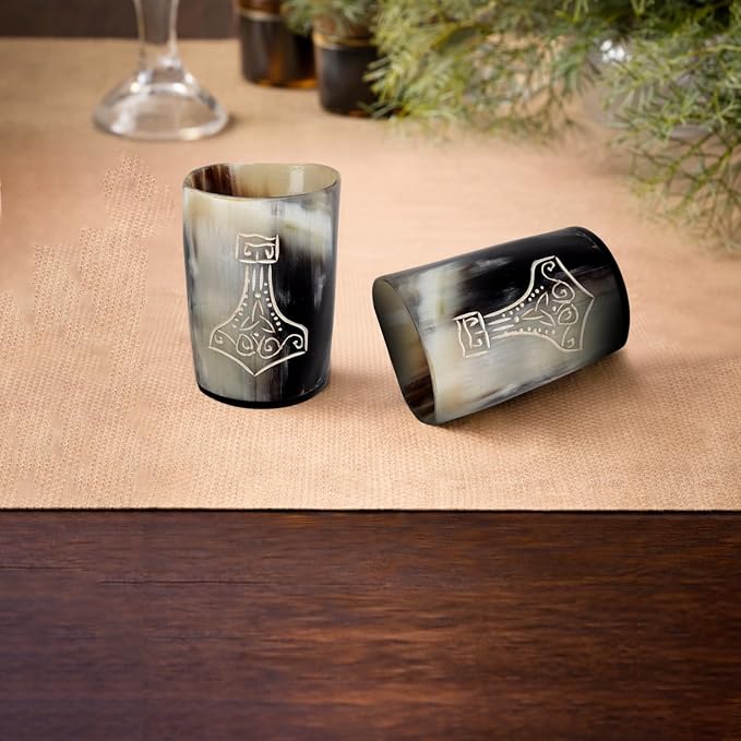 Handicrafts Home Viking Horn Shot Glasses Set of 4, Handmade Natural Ox Horn