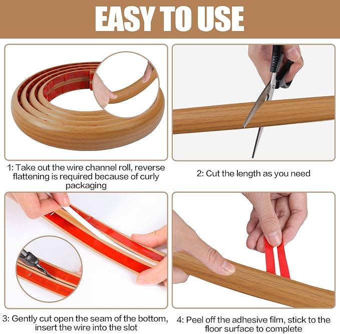 Floor Cord Cover Self Adhesive Cord Hider, 20FT Cable Management, Extension