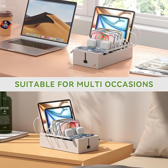 Pezin & Hulin Multi Charger Station Organizer Rack, Bamboo Cable Management Box