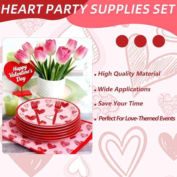 100 Pcs Valentine’s Day Heart Tableware Party Supplies Set, Serves 25 –