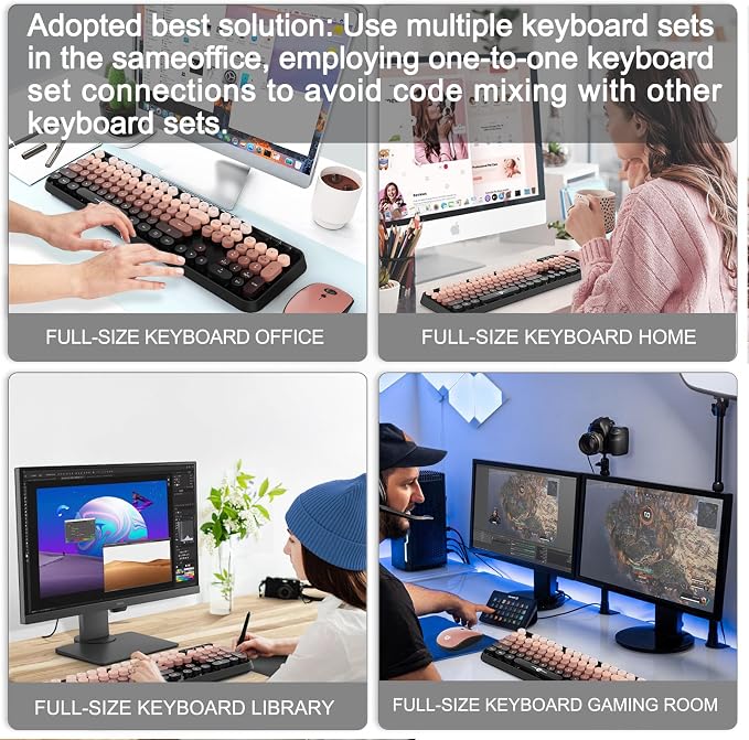 Wireless Keyboard and Mouse Combo, 104 Round Keys Cute Colorful Keyboard and